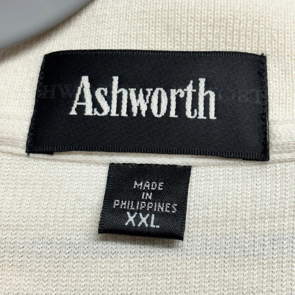 Ashworth Stripe Golf Polo Shirt XXL Cream Blue Striped Wairakei Embroidered - Picture 3 of 8